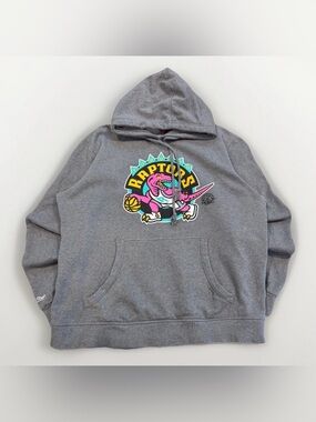 Mitchell & Ness Toronto Raptors Hoodie Retro Y2K 90s Logo NBA Size XL Gray Neon